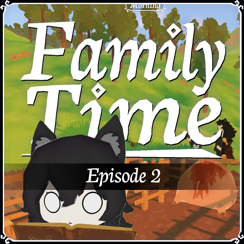 Episode 2 title screen banner: wolf children reading in the morning