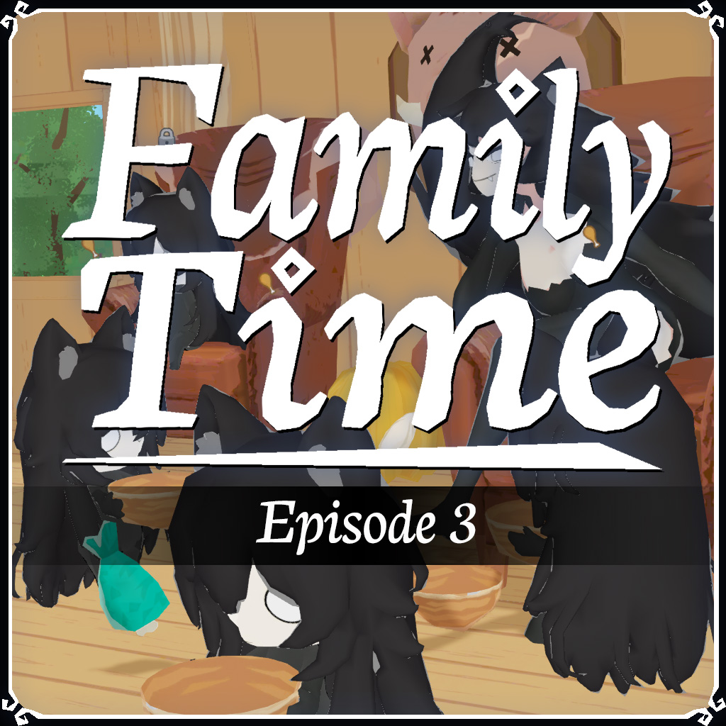 Episode 3 banner with a group of wolf children indoors